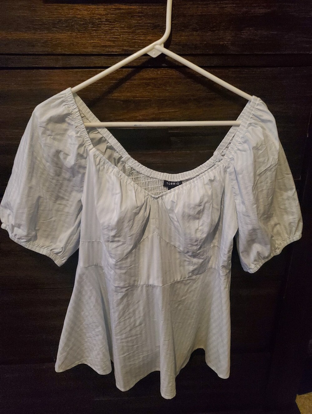 torrid White And Blue  Off-Shoulder Peplum Blouse